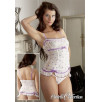 SET TOP BIANCO CON RICAMI FLOREALI E PERIZOMA