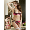 SET REGGISENO A MEZZACOPPA E TANGA IN RASO CON DETTAGLI A CONTRASTO