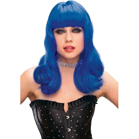 PARRUCCA BLU TAGLIO LUNGO CON FRANGIA PERRY