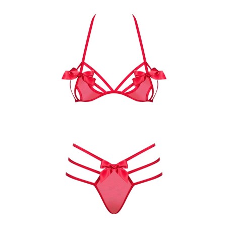 Set Giftella rosso di Obsessive con reggiseno e perizoma morbidi.