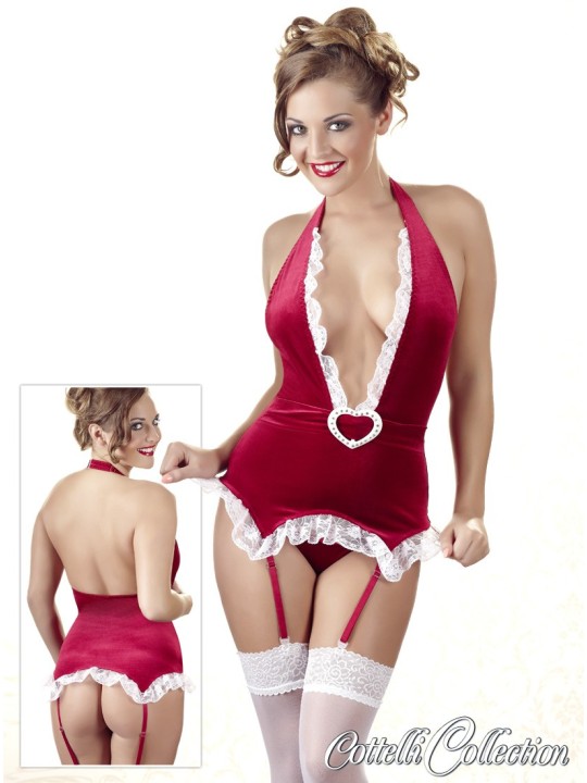 GUEPIERE IN VELLUTO ROSSO CON PERIZOMA X-MAS